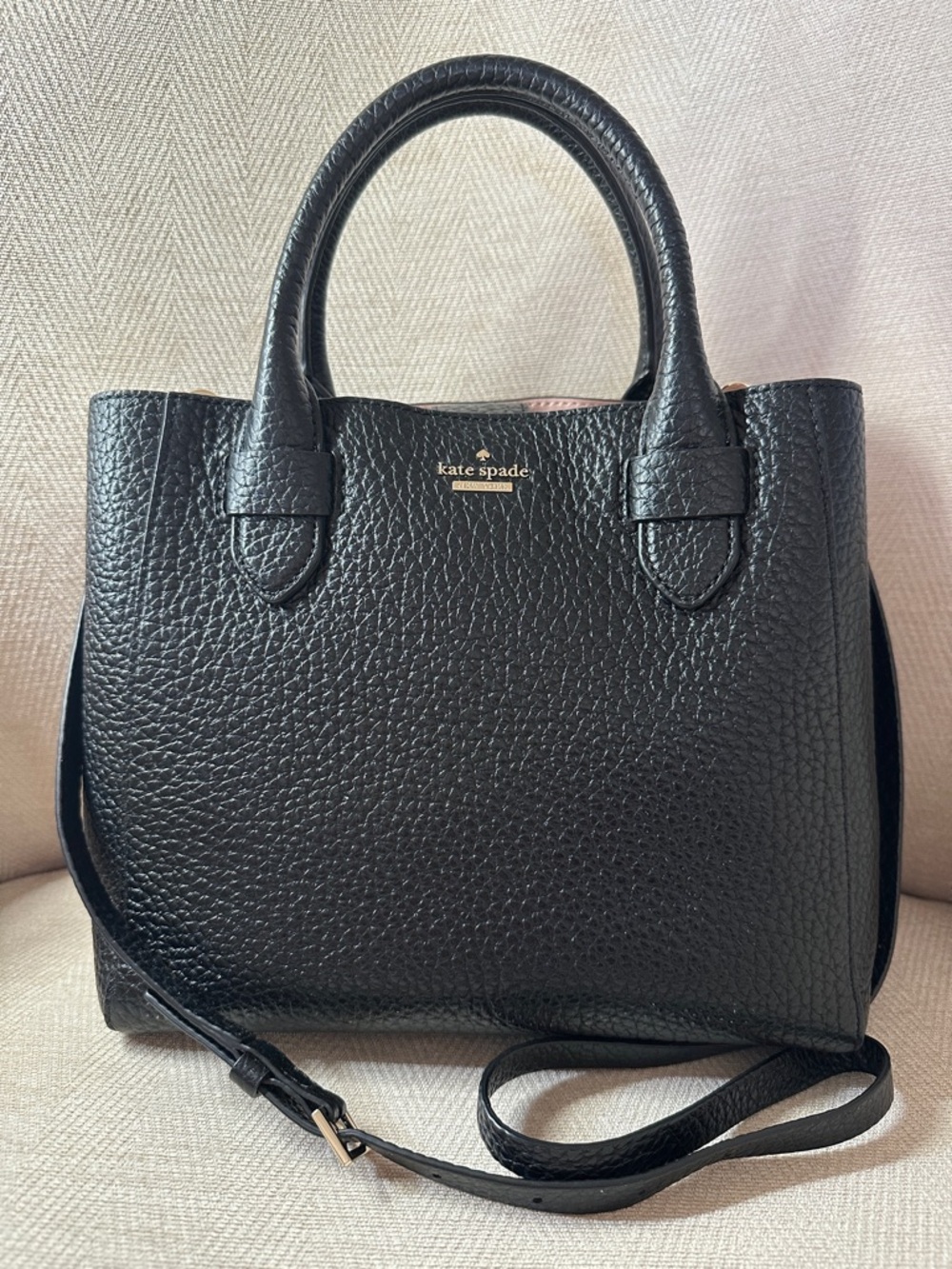 kate spade Black Pebbled Leather Satchel with Crossbody Strap